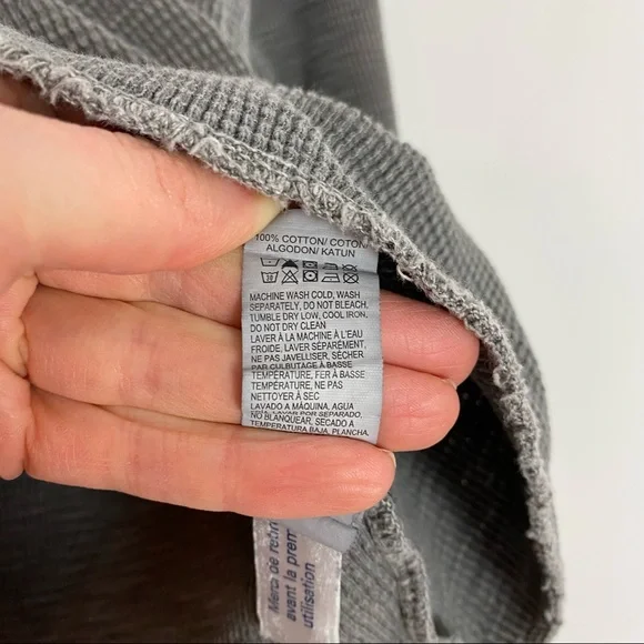 Lucky Brand Thermal Pullover Boho Hoodie Long Sleeve Distressed Gray Size Small - Picture 8 of 9